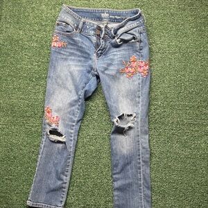 Soho Light Blue Distressed Jeans with Floral Embroidery